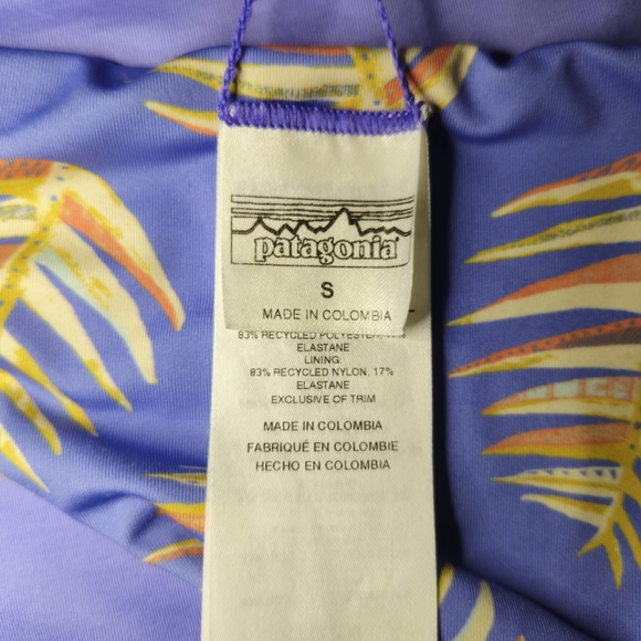 Patagonia Sunamee Bikini Bottoms Womens Small Purple Palm Print Full Coverage - Picture 6 of 11